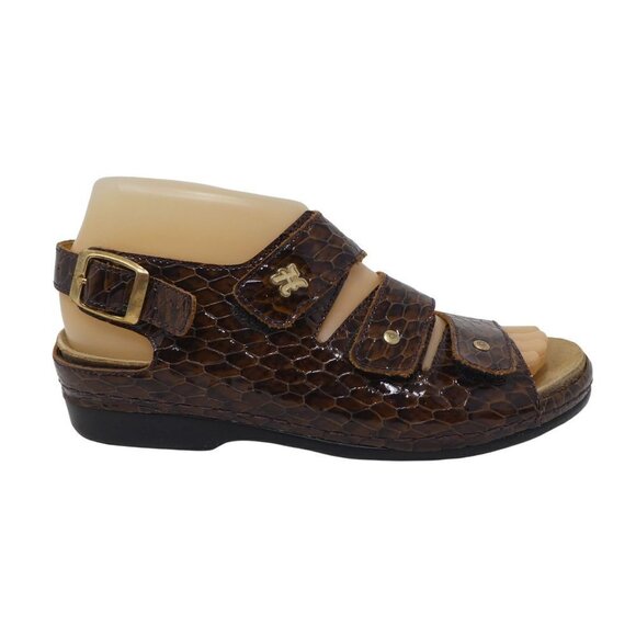Helle Comfort Thandie Sandals Womens EU 38 US 8 Brown Croc Print Leather Open To - Picture 2 of 12